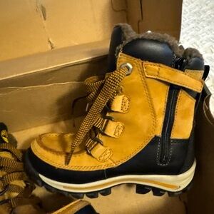 Timberland Tan and Black Kids Boots